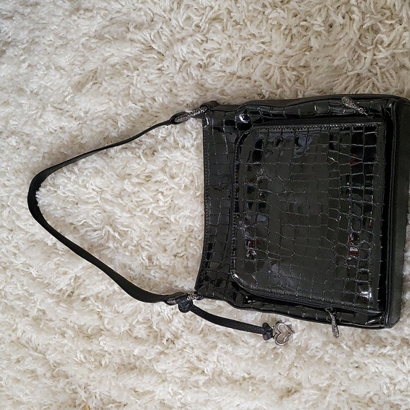 Brighton Black Patent Embossed Croc Sonny Shoulder Bag with Organizer - Picture 2 of 13